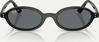 Ray-Ban Khal - Occhiali da sole polarizzati ovali neri con lenti grigie-Nero