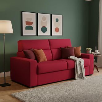 Dmora Sof&aacute; Cama 2 Plazas Casabona, Desenfundable, Con Almacenamiento, Hecho En Italia, Sistema Abatible, 180x95 Cm Rojo