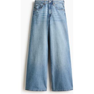 H&M Wide High Waist Jeans in Denim Blue at Nordstrom, Size 18