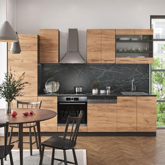 Vicco Mueble De Cocina Fame-line, Oro Power Roble/antracita, 300 Cm, Et Antracita