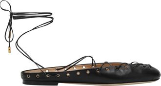 Chlo&eacute; Ballerinas met Ghillies-veters en Ronde Neus - Dames - Ballerinas - Zwart - 36 EU - Leer - Schoenen