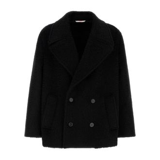 Valentino Garavani Double-Breasted Coats, male, Black, Size: L Caban