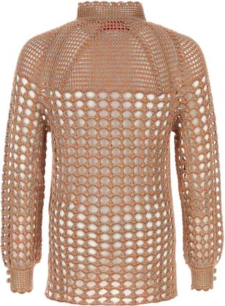 Valentino Garavani Mens Multicolor Crochet Sweater Ocramouline Exterior: Linen Cotton Maglieria Ocramouline