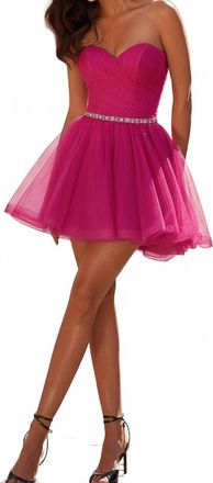 La Femme Strapless Sweetheart Mini Dress In Hot Fuchsia