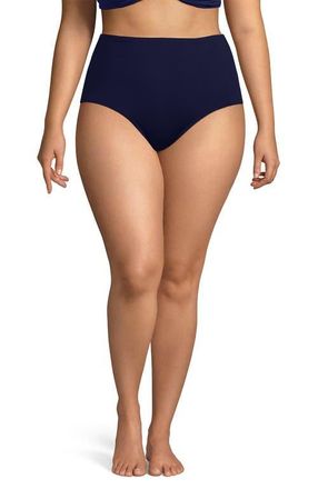 Lands End Sculpting Suit Chlorine Resistant Targeted Control Retro High Waisted Bikini Swim Bottoms in Deep Sea Navy at Nordstrom, Size 24W