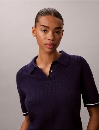 Calvin Klein Jeans Calvin Klein Womens Woven Monologo Cable Sweater Polo - Blue - XL