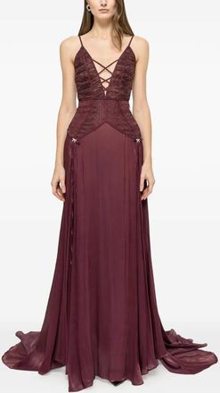 Nissa Chiffon maxi-jurk met veters - Rood