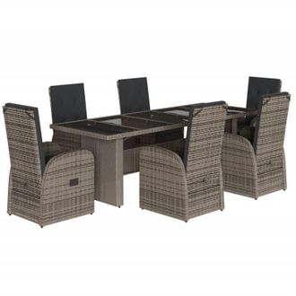 vidaXL 7 Piece Garden Dining Set with Cushions Grey Poly Rattan Vidaxl