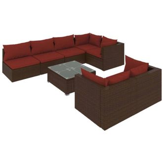 vidaXL Set Sof&aacute;s De Jard&iacute;n 8 Piezas Y Cojines Rat&aacute;n Sint&eacute;tico Marr&oacute;n Vidaxl