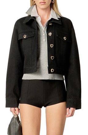 English Factory Heart Button Crop Denim Jacket in Black Denim at Nordstrom, Size X-Small