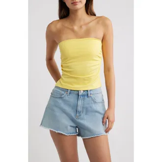 PacSun Ophelia Ruched Tube Top in Yellow at Nordstrom, Size Medium