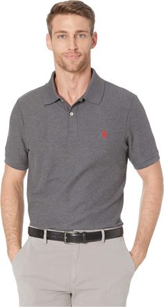 U.S.Polo Association Mens Ultimate Pique Polo Shirt, Dark Heather Grey, S