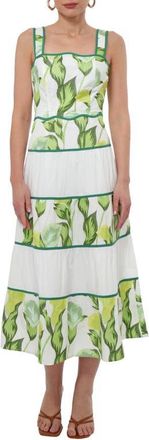 Adelyn Rae Floral Colorblock Tiered Cotton Midi Dress in White/Multi at Nordstrom, Size X-Small