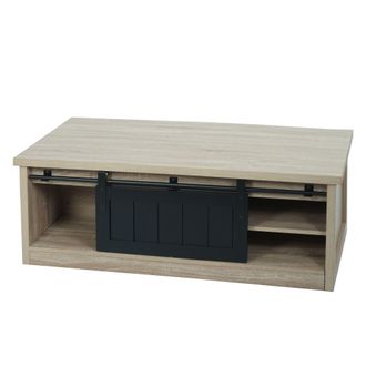 Hhg Mesa De Centro Hhg 633, Mesa Auxiliar De Sal&oacute;n, Puerta Corredera 6 Compartimentos, Metal Imitaci&oacute;n Madera 44x120x60cm, Color Natural