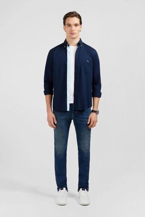 Eden Park Navy Blauw Overhemd - Moderne Stijl - Heren - Casual Overhemden - Blauw - M - Katoen - Overhemden