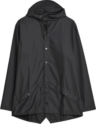 Rains Black Waterproof Hooded Rain Jacket, Size X-Large