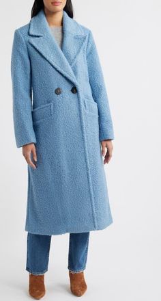 BCBGeneration Double Breasted Bouclé Coat in Misty at Nordstrom, Size X-Small