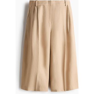 H&M Wide Linen-blend Culottes in Beige at Nordstrom, Size 18