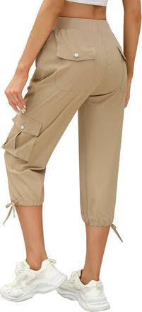 Heekpek Women Cropped Trousers 3/4 Length Cargo Trousers Casual Capri Pants Outdoor Trousers Summer Sweatpants Ladies Joggers with 6 Pockets for Hiking Workou