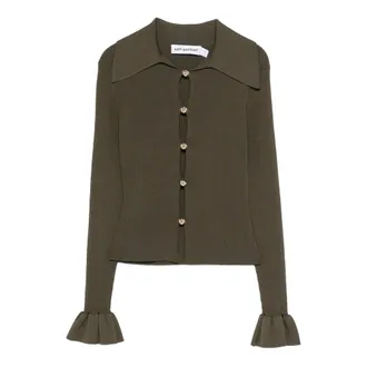 Self Portrait Cardigans, female, Green, Size: XS Ruffled Cuff Cardigan