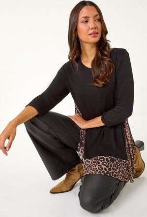 Roman Animal Print Mesh Hem Tunic