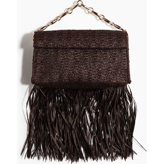 H&M Fringed Straw Clutch in Dark Brown at Nordstrom