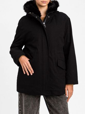Twin-Set Parka corto in cotone con cappuccio e fodera in ecopelliccia