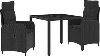 vidaXL Juego De Comedor Para Exteriores 3 Uds. Negro Rat&aacute;n Sint&eacute;tico Vidaxl