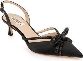 Badgley Mischka Angelina Slingback Pointed Toe Kitten Heel Pump in Black Satin at Nordstrom Rack, Size 6.5