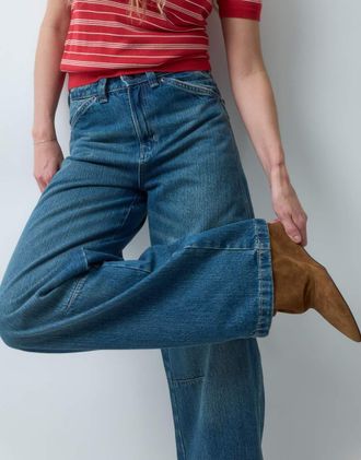 Dickies jeans barrel a vita bassa nel lavaggio blu medio