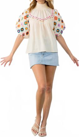 THML Clothing G. o.a. t. Embroidered Top In Beige Multi