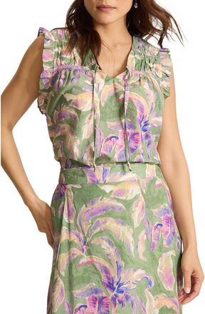 Tommy Bahama Norte Bloom Ruffle Sleeveless Top in Natural Mint at Nordstrom, Size X-Large
