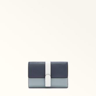 Furla Grazia Portafoglio Compatto M Denim Blu Pelle Di Vitello Morbida Roma Color-block + Pelle Di Vitello Granata Donna