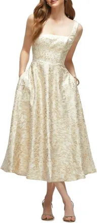 The Dessy Group Celine Metallic Floral Brocade Cocktail Dress in Champagne Filigree at Nordstrom, Size 12
