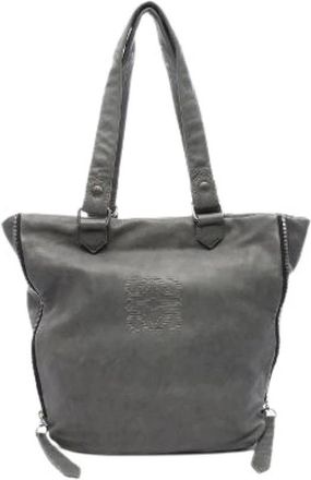 Loewe Pre-owned Anagram Leren Tote Bag - Dames - Vintage Shopper - Grijs - ONE Size - Leer - Vintage