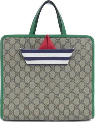 Gucci Beige Green Gg Supreme Canvas Briefcase (Pre-Owned)