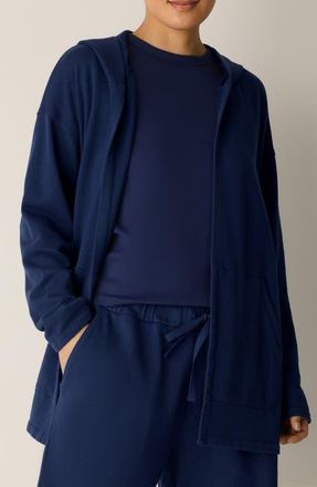 Eileen Fisher Hooded Organic Cotton Jacket in Deep Dive at Nordstrom, Size Xx-Small