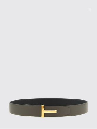 Tom Ford T Icon Reversible Hammered Leather Belt with Monogram Buckle