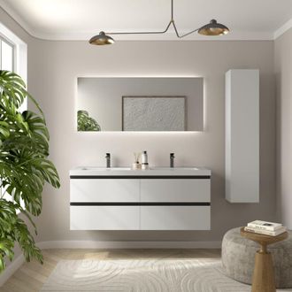 Cygnus Bath Mueble De Ba&ntilde;o Bequia Metal 140cm Blanco Mate Lavabo Toscana Carga Mineral