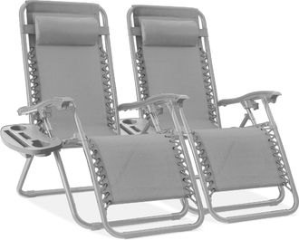 Best Choice Products Set of 2 Zero Gravity Lounge Chair Recliners for Patio, Pool w/ Cup Holder Tray - Dove Gray