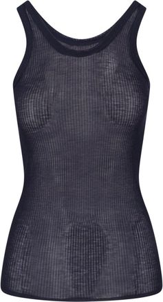 Christophe Lemaire Dark Blue Ribbed Silk Blend Top