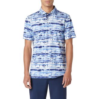 Bugatchi Hendrix Digital Palm Tree Print Pima Cotton Polo in Classic Blue at Nordstrom, Size Xx-Large