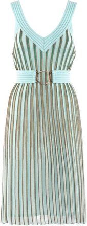 Nenette Kleurrijke Elegante Jurk met Riem - Dames - Korte kleedjes - Veelkleurig - L - Leer - Kleedjes