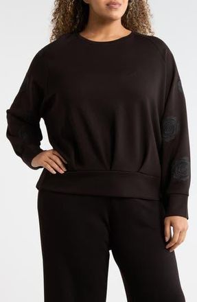 T Tahari Rose Embroidered Scuba Top in Black at Nordstrom Rack, Size 2 X
