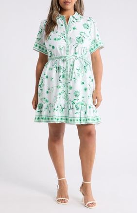 CeCe by Cynthia Steffe Floral Stretch Cotton Shirtdress in Vibrant Kelly at Nordstrom, Size 16W