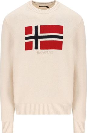 Napapijri Beige Dimity D-Mura Behang - Heren - Ronde hals truien - Beige - M - Truien & Vesten