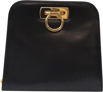 Ferragamo Gancini Black Leather Shoulder Bag (Pre-Owned)