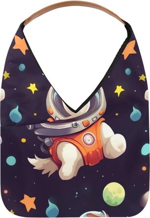 Generic Cute Space Dog Reusable Lightweight Grocery Bags - Foldable Into Compact Pouch, Washable & Sturdy, Multipurpose for Shopping and Travel