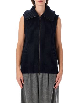 SOEUR Kristen Ribbed Fold-Over Collar Knit Vest