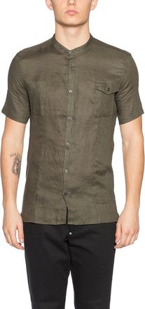 Daniele Alessandrini Mens S/m Shirt In Linen - Dark Green - Size Medium